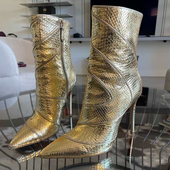 Alexandre Birman Gold Python Snake Print Boot 37 - Picture 3 of 6